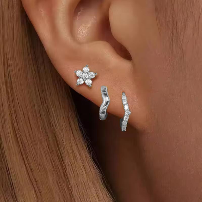 Набор сережек-гвоздиков для tragus с кристаллами в виде цветка, модные квадратные серьги-кольца huggie для женщин, оптовая продажа, украшения для хряща, helix, мочки уха