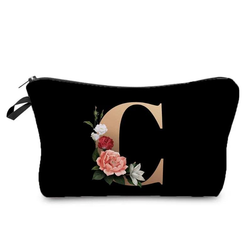 2024 New Product Fashion Creative Storage Bag Portable Toilet Bag Black Bottom Gold Letter Printed Makeup Bag Hz3183