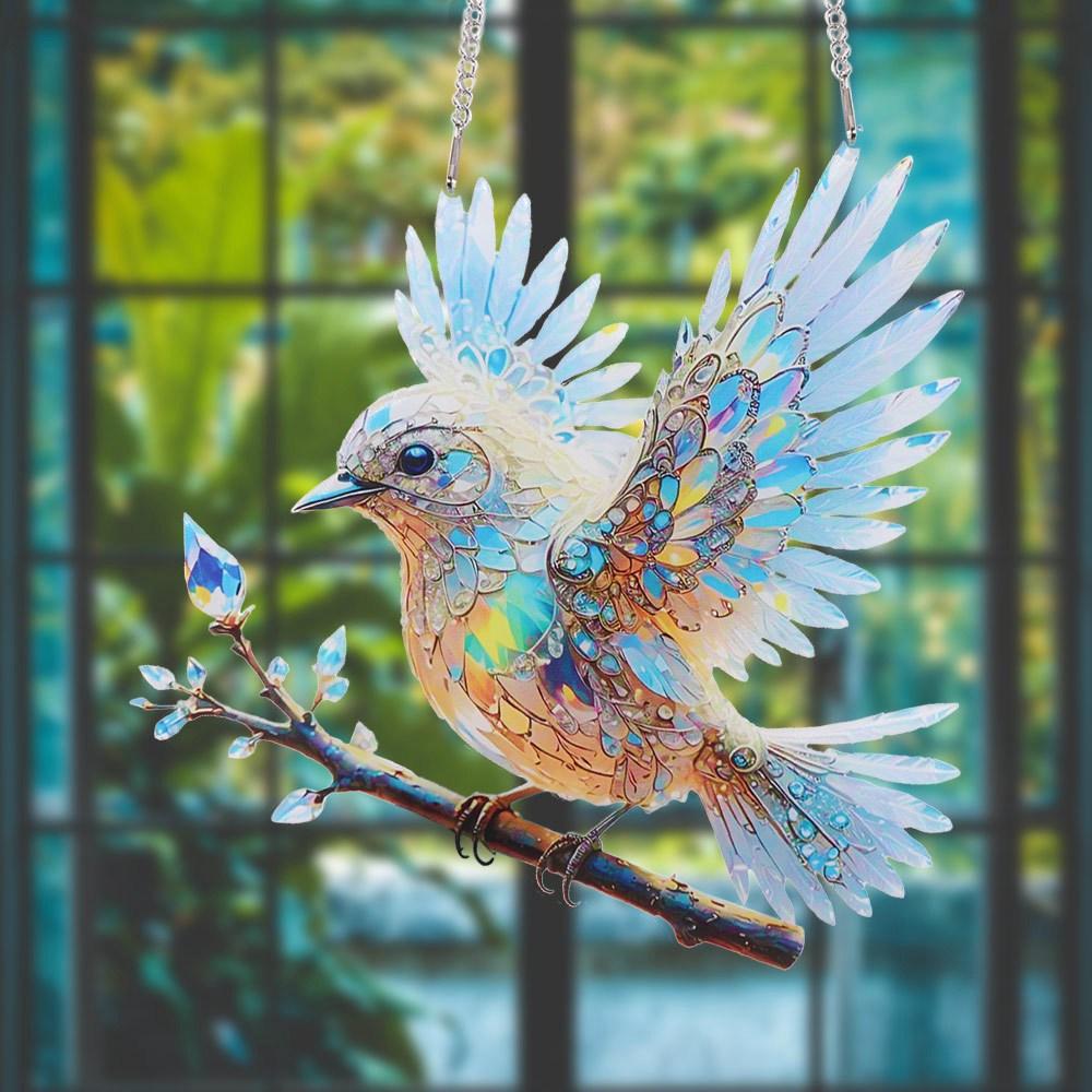 Sky Stained Bird Hangings Pendant Acrylic Bluebirds Suncatchers Gifts Window Hanging Bird Branch