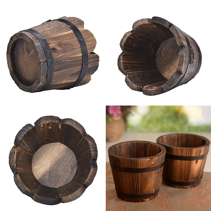 Деревянная круглая бочка-кашпо для цветов, домашний офис, сад, свадебный декор