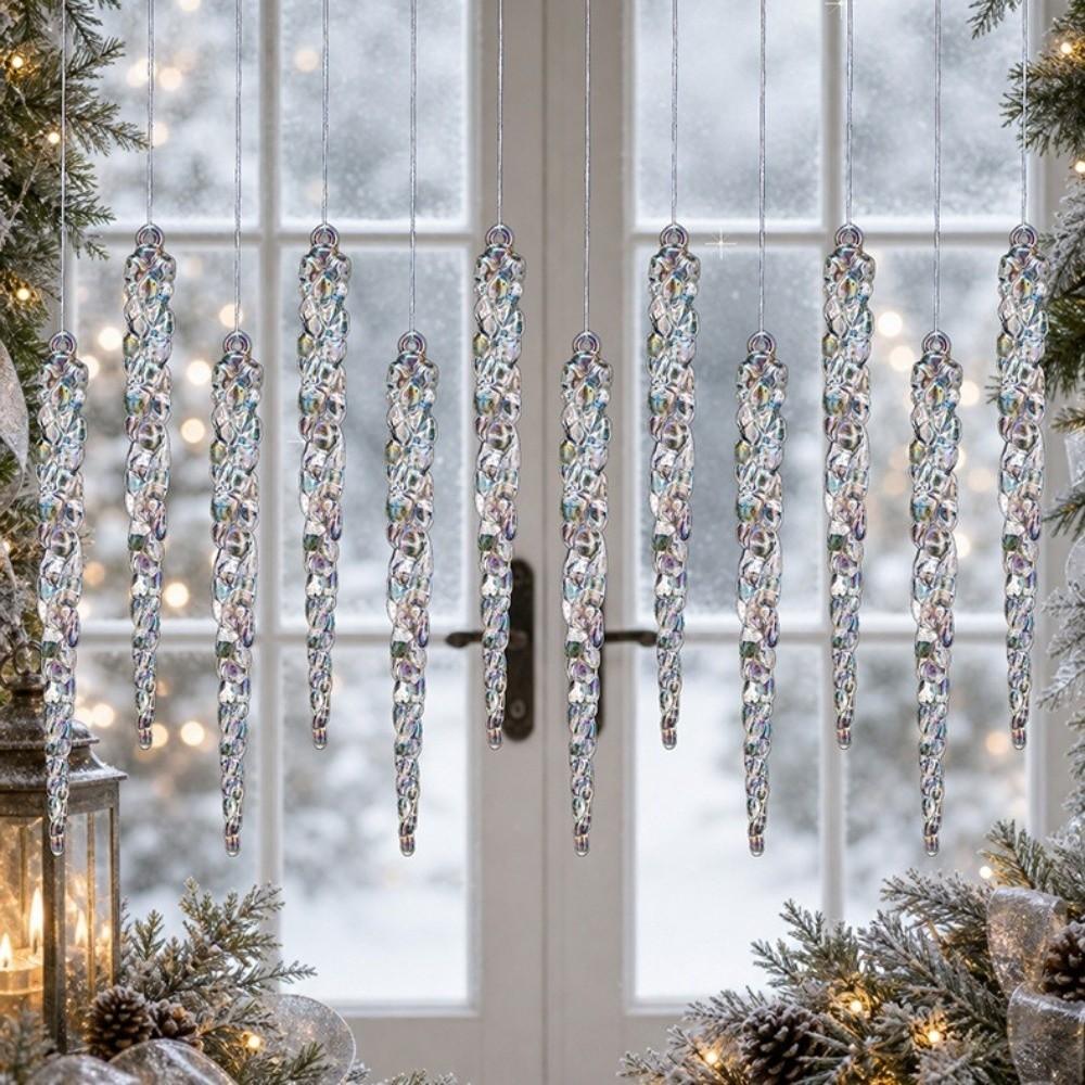 12Pcs Shining Christmas Icicle Pendants Transparent Acrylic Christmas Tree Ornaments Christmas