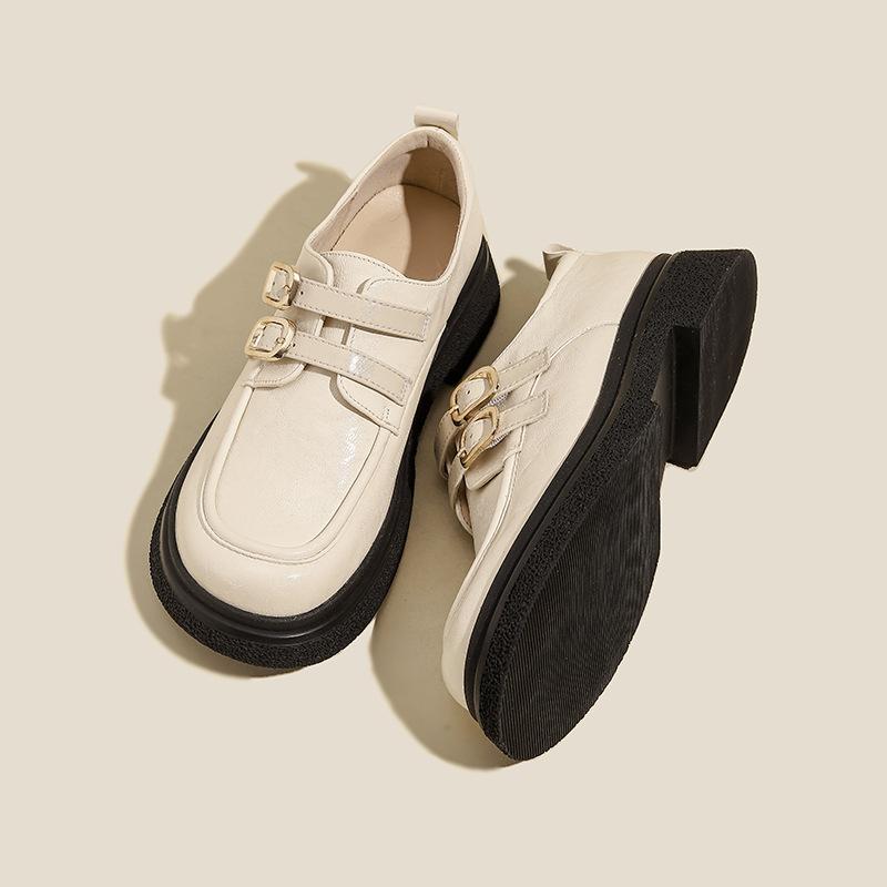 Женские лоферы на платформе весна и осень новые толстый каблук круглый носок ретро черный jk одинарная обувь британский стиль маленькие кожаные туфли