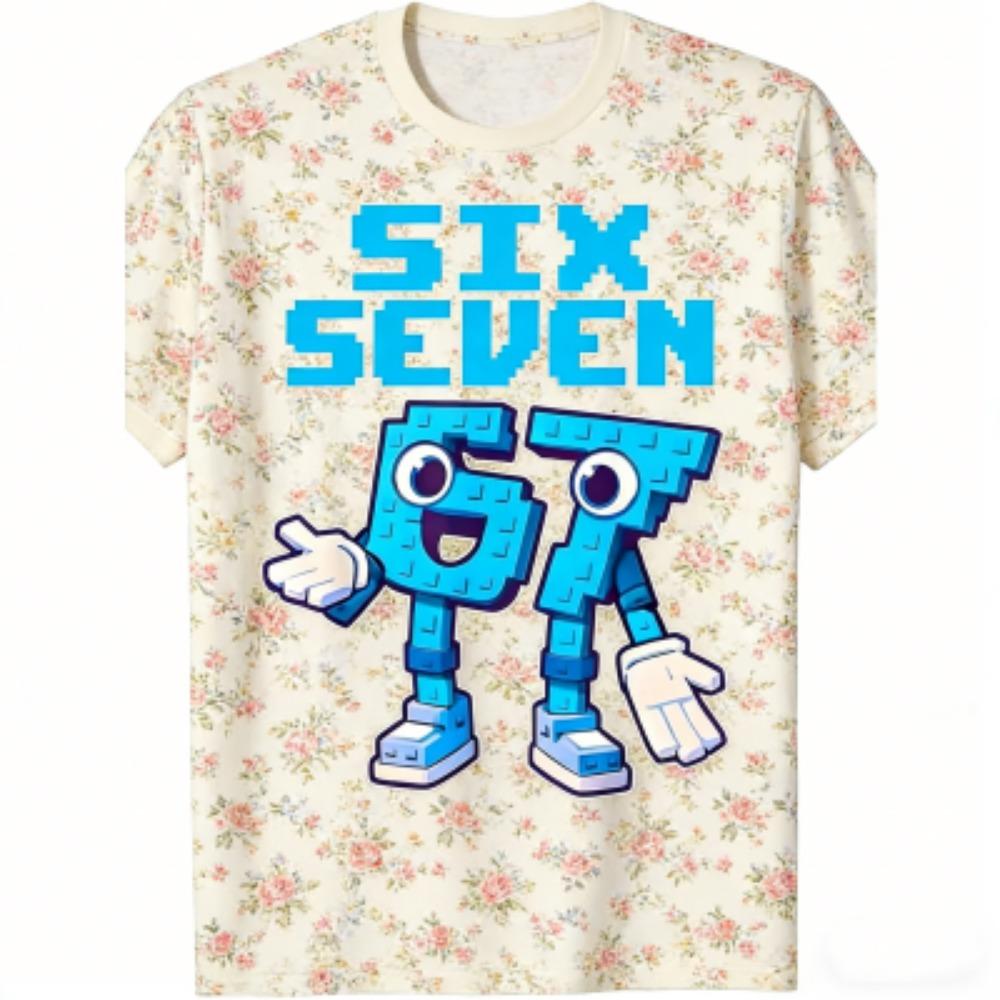 Fashion Kids T-Shirt 67 Six Seven Flower Print Boy and Girl Tees Top Summer Short Sleeve O Neck Casual Outdoor Kids Clothing