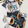 Летняя футболка для девочек, шорты, комплект из 2 предметов, детская красивая повседневная футболка с сумасшедшим принтом и круглым вырезом, эластичная талия, спортивная детская одежда