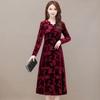 2022 Plus Size Gold Velvet Mid-Length Dress for Middle-Aged Women - Autumn Long Sleeve Style