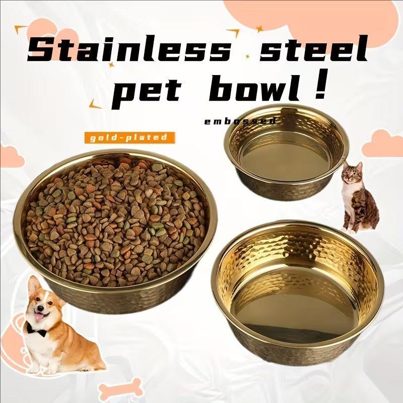 Stainless Steel Gold-Plated Dog And Cat Feeding Bowls Thickened Durable with a Wide Opening for Easy Cleaning Pet Supplies.