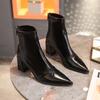Модная женская обувь Высокое качество Молния Женские ботинки Мода Однотонные Офис и Карьера Сексуальные Ботильоны с острым носком Chaussure Femme