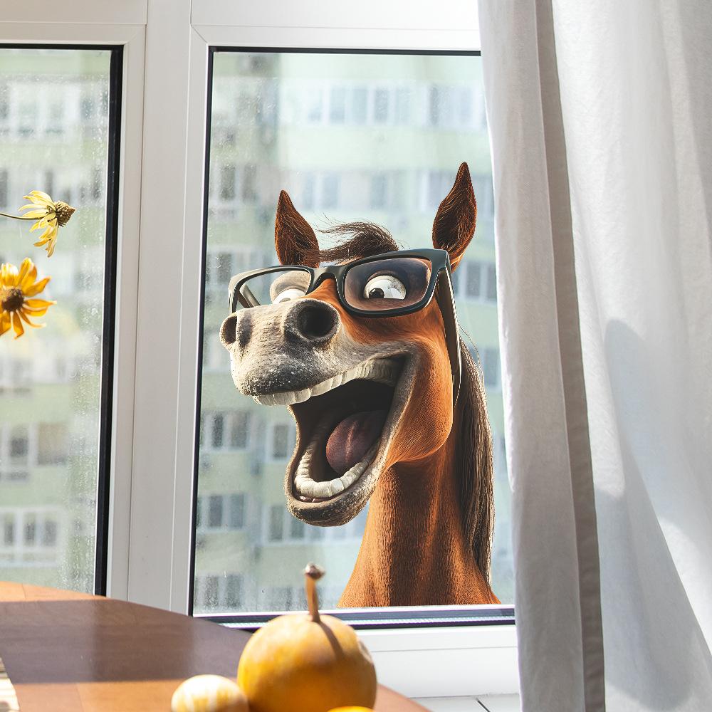 Fun-f286 Забавная голова лошади стеклянное окно домашний ландшафтный декоративный оконный стикер УФ