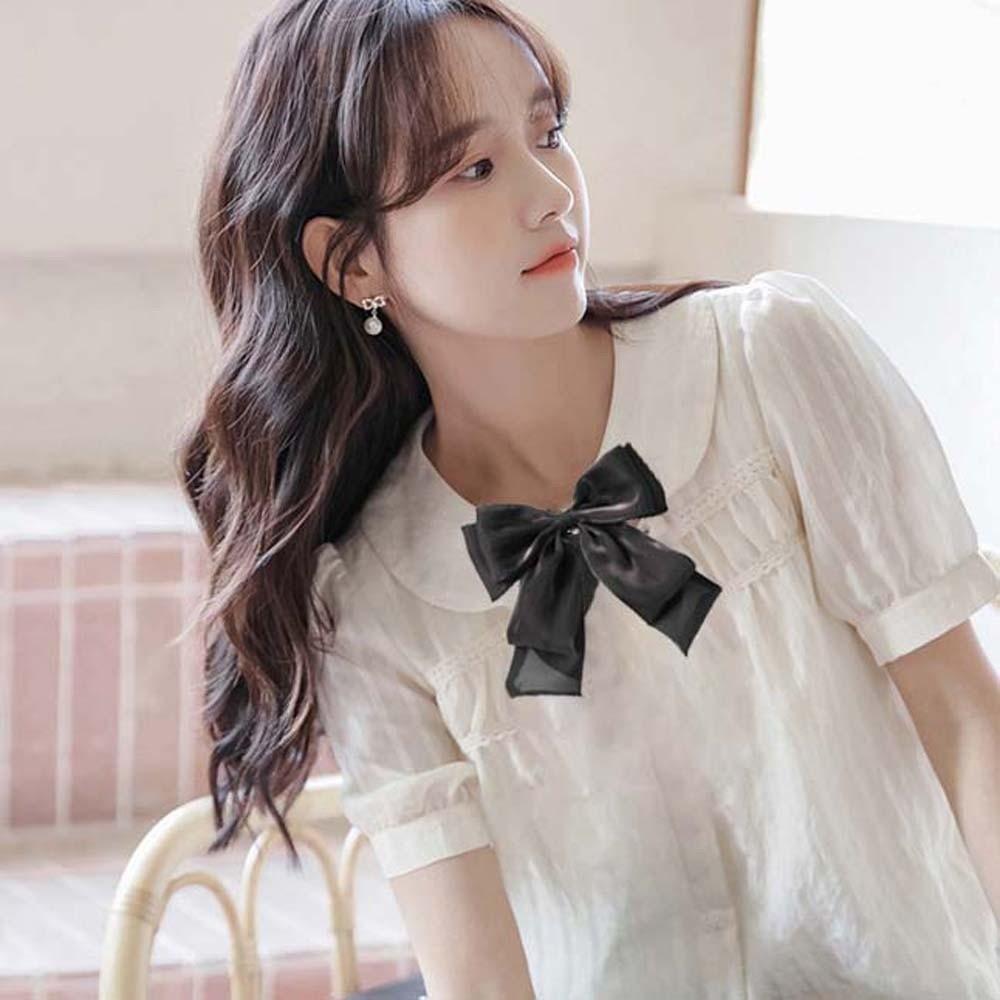 Rhinestone Pearls Tie Black Decoration Shirt Tie Hand-beaded Lace Necktie Women