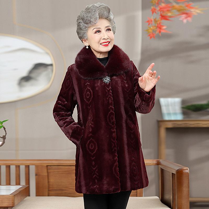 Женская одежда для мам, зимняя одежда, норковый бархат и хлопок, хлопковая куртка средней длины с теплым шерстяным воротником, хлопковая меховая куртка