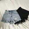 Women's High-Waist Notch Denim Shorts - Summer Casual, Raw Edge, Wide Leg, Slim Fit Trend