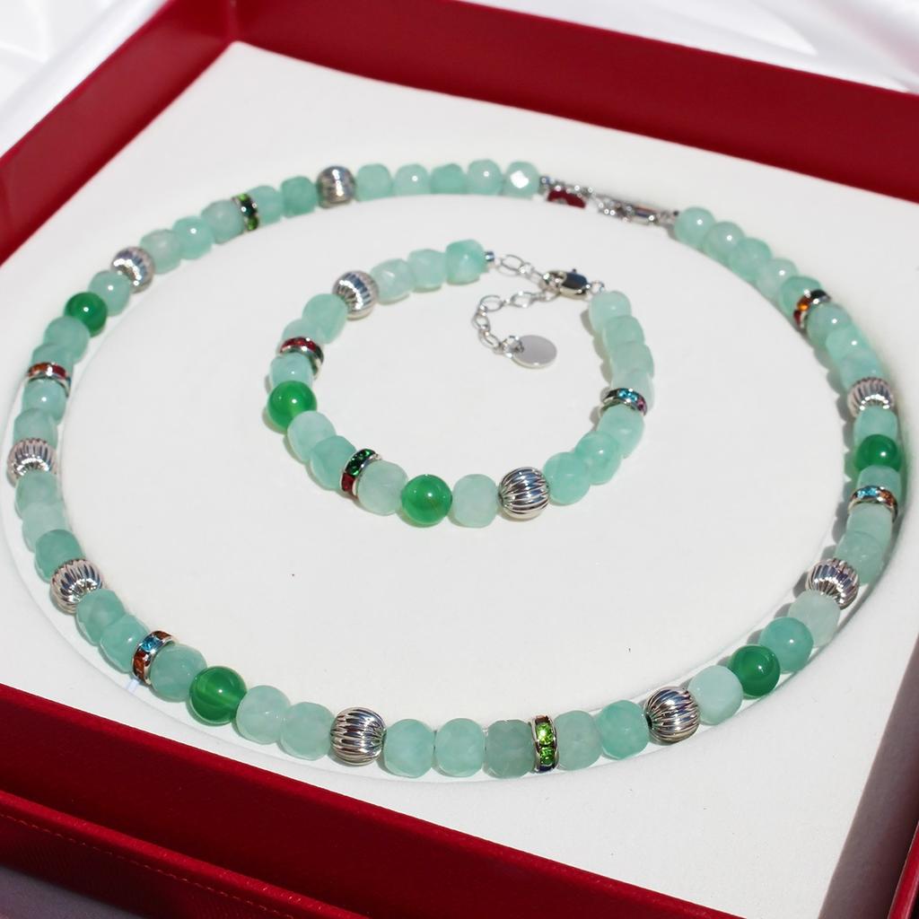 Light Luxury High Jewelry Design Natural Green Dongling Agate Beaded Necklace Exquisite Diamond Ring Bracelet 47 Gifts