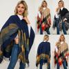 Women's Warm Shawl Wrap Poncho Cape Open Front Cardigan Shawls for Fall Winter Oversized Soft Faux Cashmere Plaid Scarf Shawls with Fringe for Women