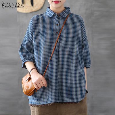 Женская повседневная блузка с отложным воротником и короткими рукавами в клетку с кружевной отделкой