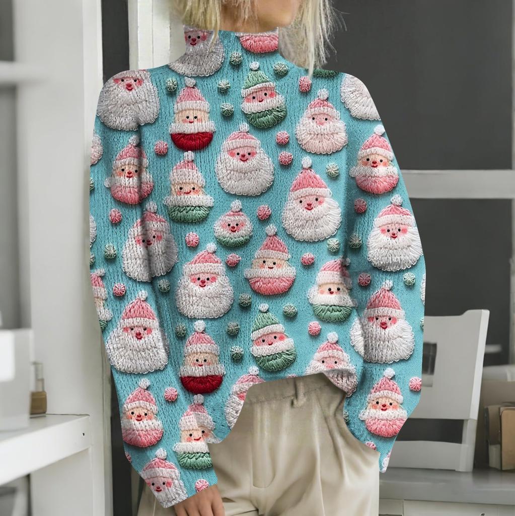 Рождественские толстовки для женщин Вязаный свитер Милая рубашка Осенняя водолазка Пуловер Топы