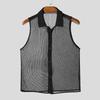 INCERUN Summer Men Lapel Sleeveless Mesh See Through Party Cropped Tank Tops