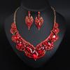 Exaggerated Ruby Clavicle Necklace Earrings Set Bridal Dress Women'S Jewelry