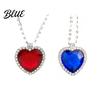 Blue Gemstone Pendant Heart Necklace Faux Diamond Sparkly Romantic Light-reflecting