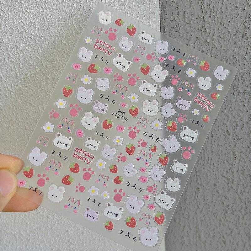 5D Embossed Cute Cartoon Space Cat Asterism Design Nail Art Sticker Decals Self Adhesive Supplies For Women And Girls