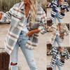 Spring and Autumn Women's Brushed Plaid Shirts Long Sleeve Flannel Lapel Button Down Pocketed Shacket Flannel Jacket Coats