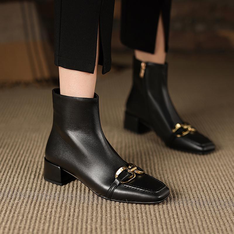 Осенние женские ботильоны из натуральной кожи с бахромой, на молнии, на толстом каблуке, с квадратным носком, с цепочкой и кисточками, модные женские современные ботинки