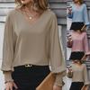 Women Blouses V-neck Tops Long Sleeve Chiffon Office Lady Elegant Casual Loose Plain Autumn Minimalist Unique Design Women's Top