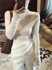 Women's White Slim Fit Turtleneck Sweater - Fashionable Knitted Autumn/Winter Top