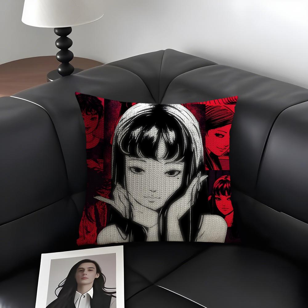 TTomie JunjiitoesS Comic Cushion Cover Natural Linen Organic Fabric DoubleSided Printing Sofa Home Decor Gift Pillow Case
