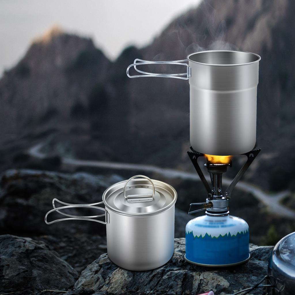Set of 2 Stackable Camping Mugs Stainless Steel with Storage Bag Portable Coffee Cup with Foldable