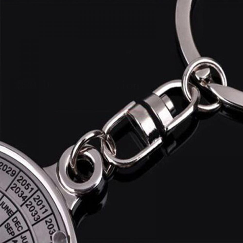 50 Years Perpetual Calendar Keychain Silver Alloy 360 Degree Rotation Calendar Key Chain Ring Keyfob Anniversary Creative Gift