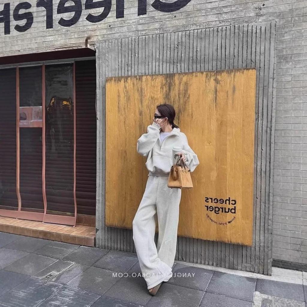 Женский повседневный спортивный костюм осень-зима 2024: Комплект из двух предметов: свободная короткая куртка и широкие брюки