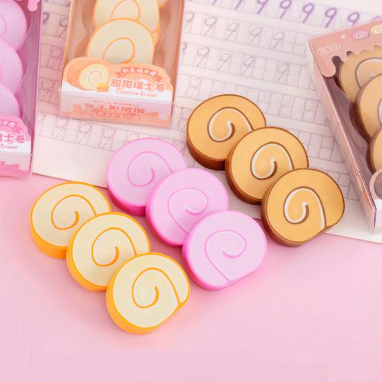 3Pcs Student Erasers Realistic Dessert Shape No Damage Paper Erasers with Independent Box Design Kids School