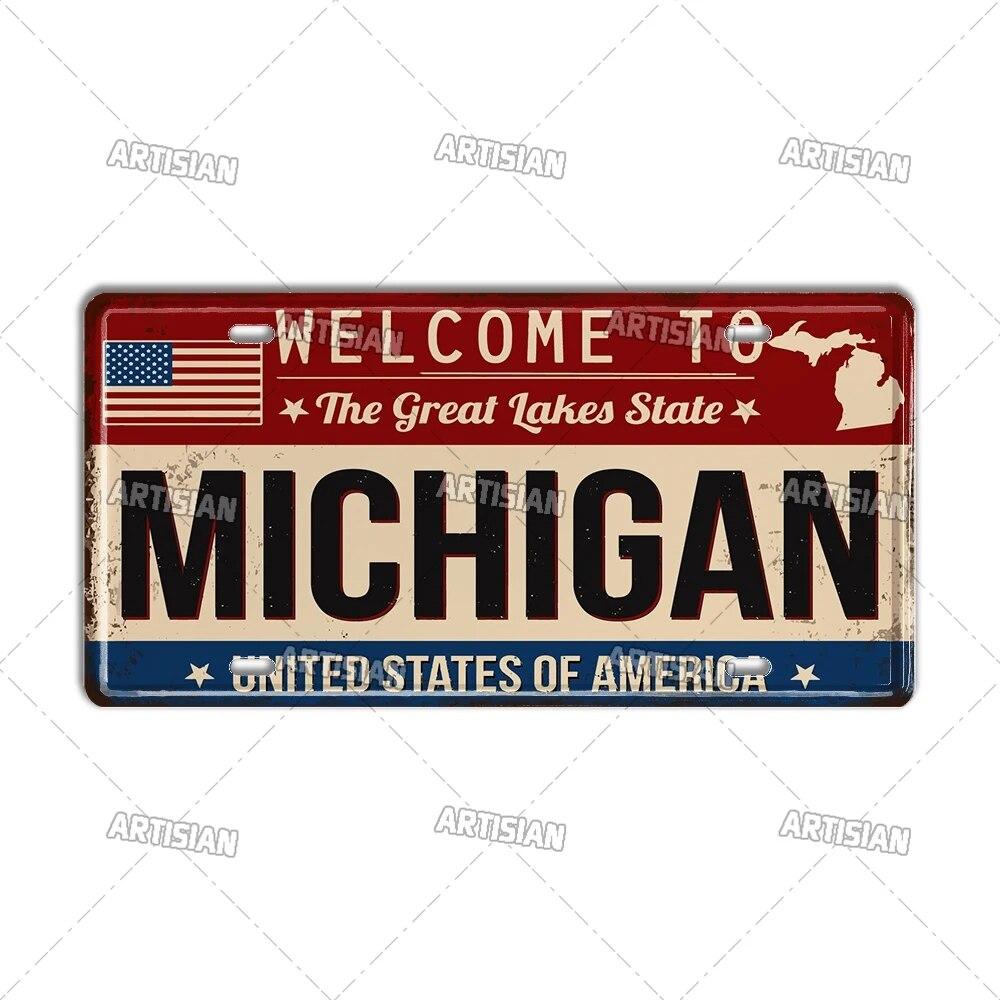 Artisian USA License Plate US Welcome To Metal Sign Landmark City State Decorative Plaque Wall Decor Garage Bar Pub Club Hotel