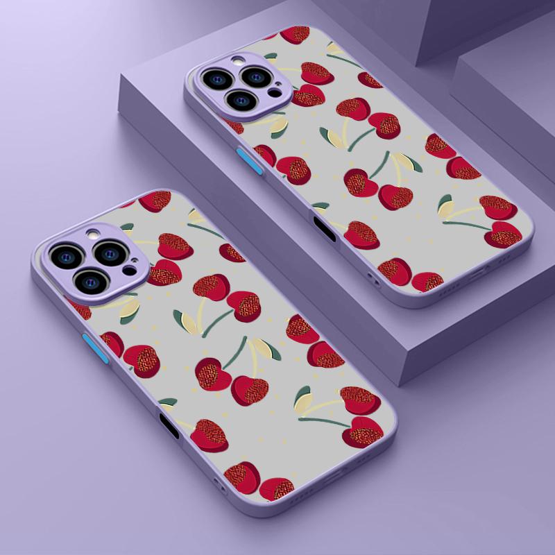 Простой вишневый узор прозрачный матовый чехол для телефона iPhone 16 Pro Max 15 Pro 14 13 12 11 мягкий край противоударный защита объектива тонкий чехол для телефона