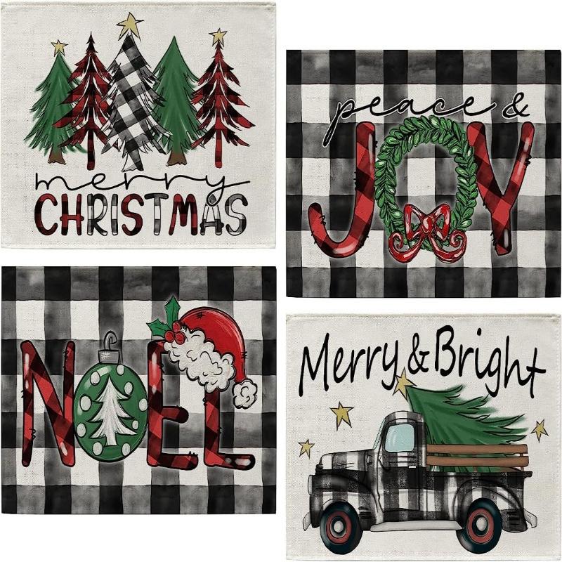 Набор из 4 салфеток и подставок, рождественские коврики для ужина с Санта-Робином, снеговиком и оленями