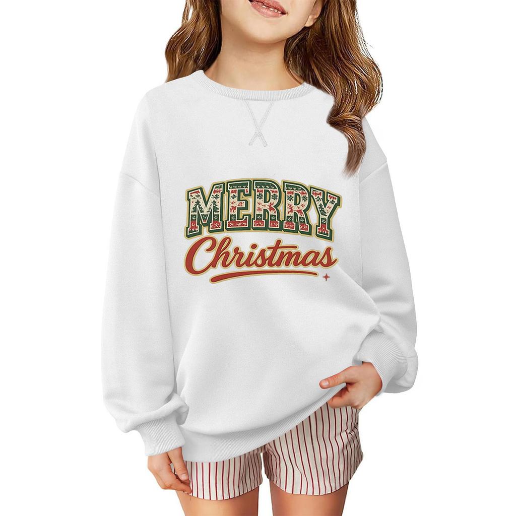 Children's Fashionable Casual Long-sleeved Loose Christmas Print Pullover Sweatshirt