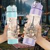 1PC Eiffel Tower Paris Retro Print 750ml Color Plastic Sports Water Bottle Leakproof Flip Straw Lid Suitable for Sports Office Home Use