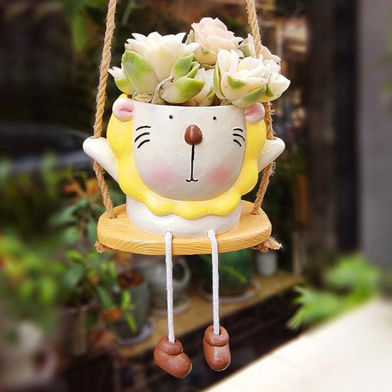 Кашпо-качели в виде животного, настенное, горшок для цветов, мультяшная капибара, лев, кашпо для суккулентов, маленький кактус, декор для дома и улицы