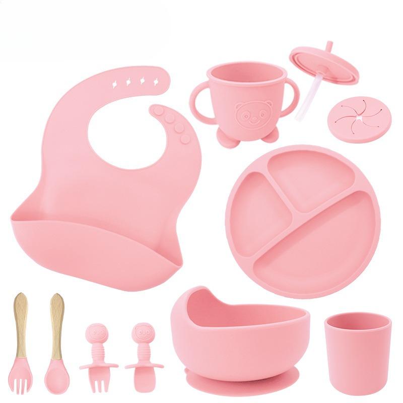 Children's silicone feeding tableware set, with suction cups on the bottom, 10 pieces