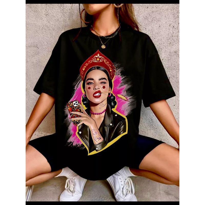 Western Style New Fashion Street Casual Loose Print Short sleeve T-shirt Top Printed T-shirt Top