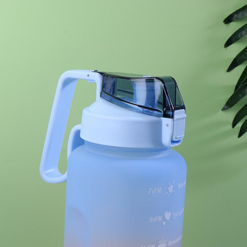2L Large Capacity Water Bottle Straw Cup Gradient Color Plastic Water Cups With Time Marker Outdoor Fitness Sports Bottle