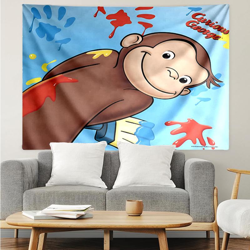 1PC Curious George And Elephant Adventure Tapestry, Unique Design Tapestry, Suitable for Bedroom,Livingroom, Playroom,Heartwarming Holiday Gifts
