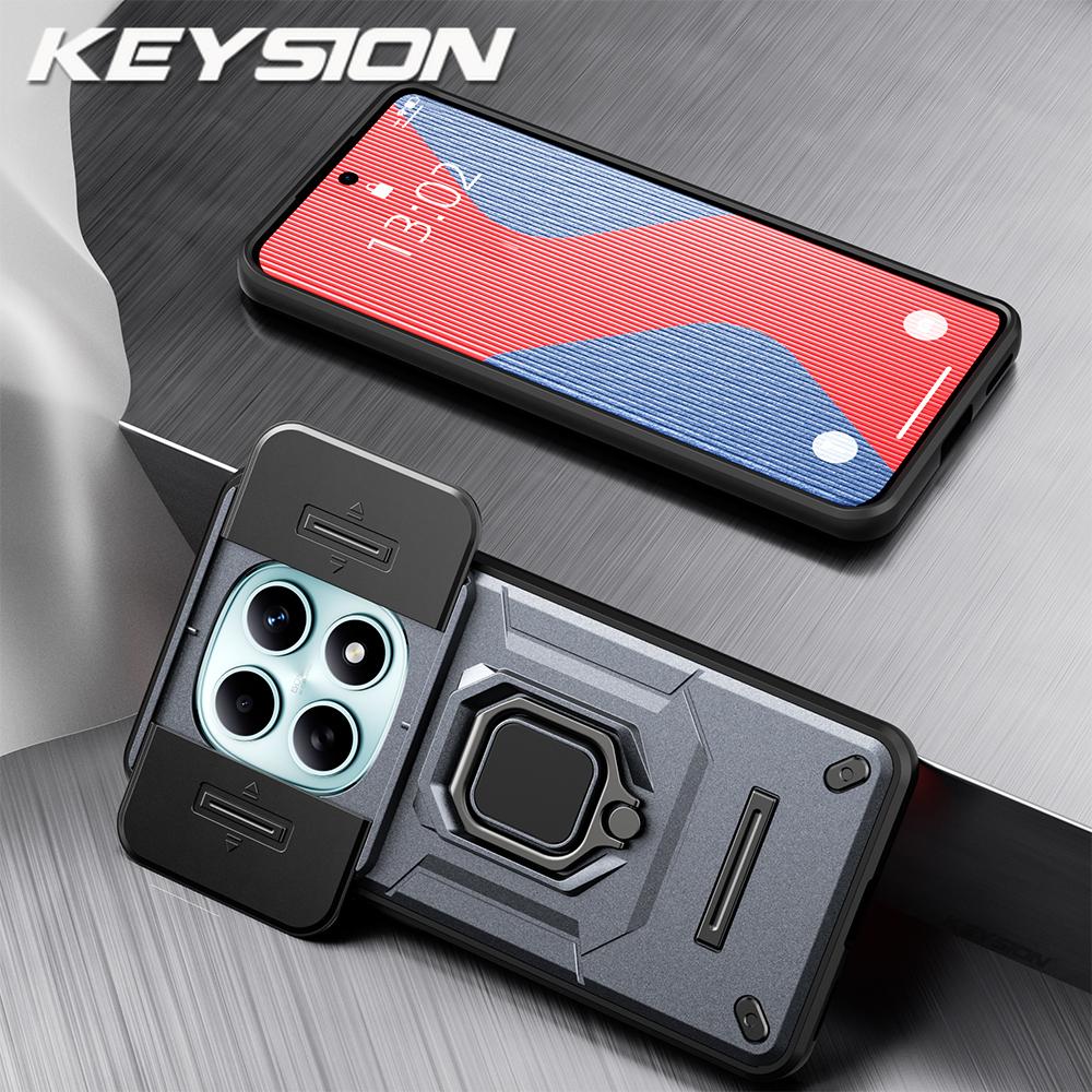 KEYSION Ударопрочный чехол для Xiaomi Redmi Note 15 Pro+ 5G Защита сдвижной камеры Металлическое кольцо-подставка Чехол для телефона для Redmi Note 15 4G 5G