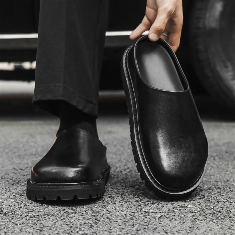 2025 новая мужская обувь для ленивых, простая кожаная обувь для ног, мужская универсальная черная повседневная обувь на одной педали 18887-J