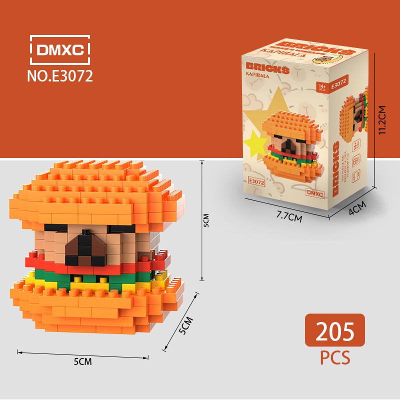 Cute Cartoon Capybara Burger Orange Assembly Building Block Toy Children