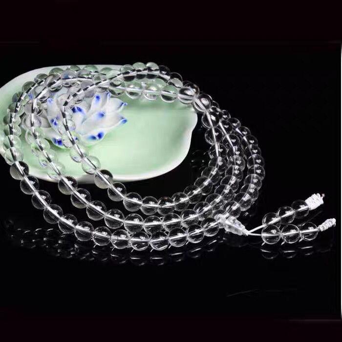 7A Natural White Crystal 108 Mala Beads Necklace & Bracelet - Buddhist Prayer Jewelry , Yoga Meditation Chakra Balancing Gift with Velvet Pouch