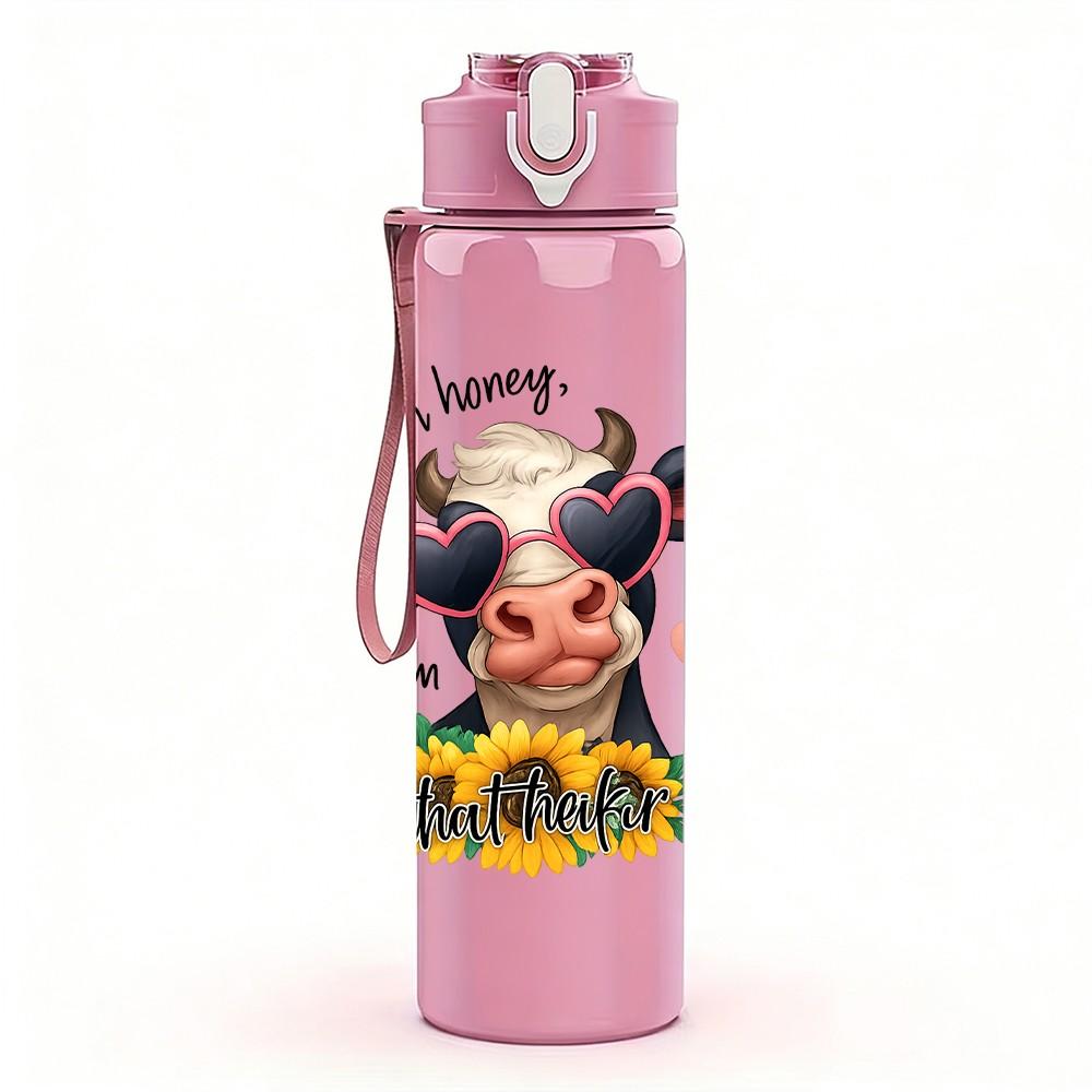 1PC Sunflower Cow Art 750ml Color Plastic Sports Water Bottle Leakproof Flip Straw Lid Suitable for Sports Office Home Use