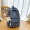 Simple Solid Color Student Lightweight Backpack With Plush Pendant For School