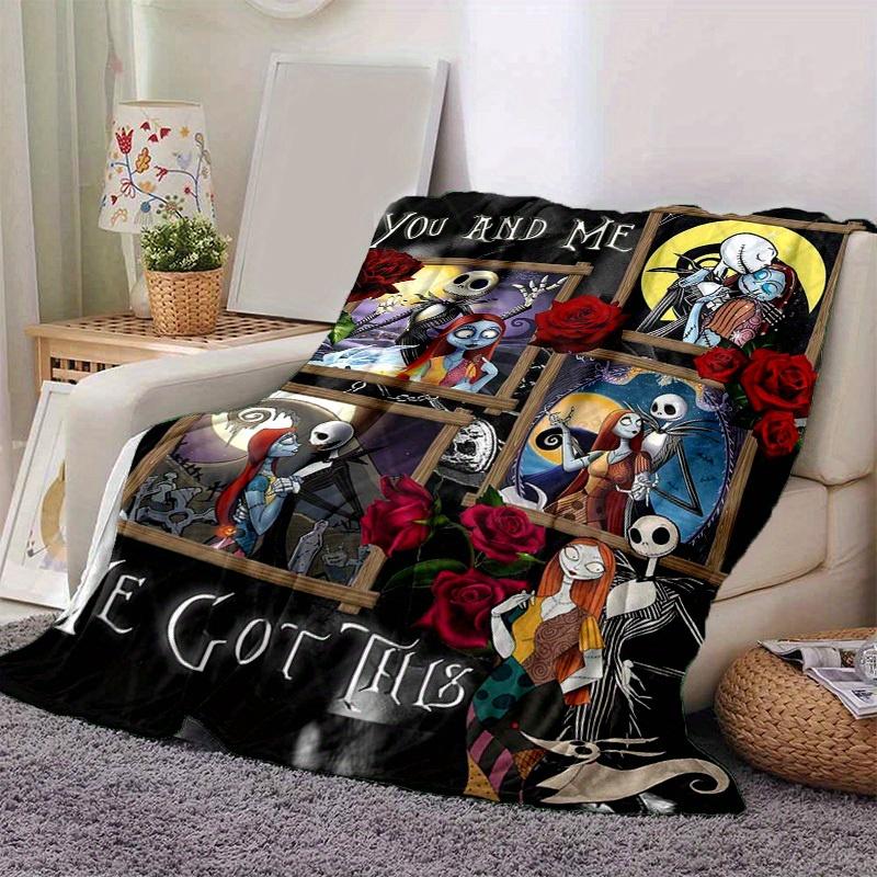 1pc. Nightmare Before Christmas Jack Skellington Sally Romantic Poster Blanket, Seasonal Home Decor Gift for Halloween Lovers, Cozy Throw Bl