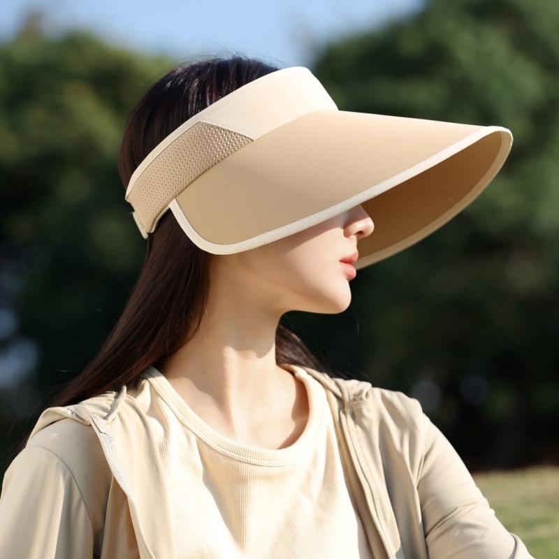 Women'S Uv Protection Empty Top Hat Hard Brim Color Matching Windproof Cycling Sun Hat Outdoor Travel Face Covering Sun Protection Hat